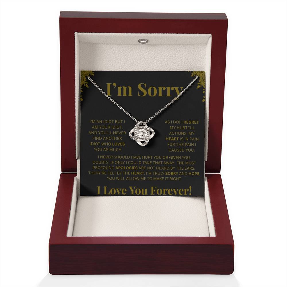 I’m Sorry™ Love Knot Apology Necklace – 14K White Gold & 18K Yellow Gold Variants with Custom “I Love You Forever” Message Card