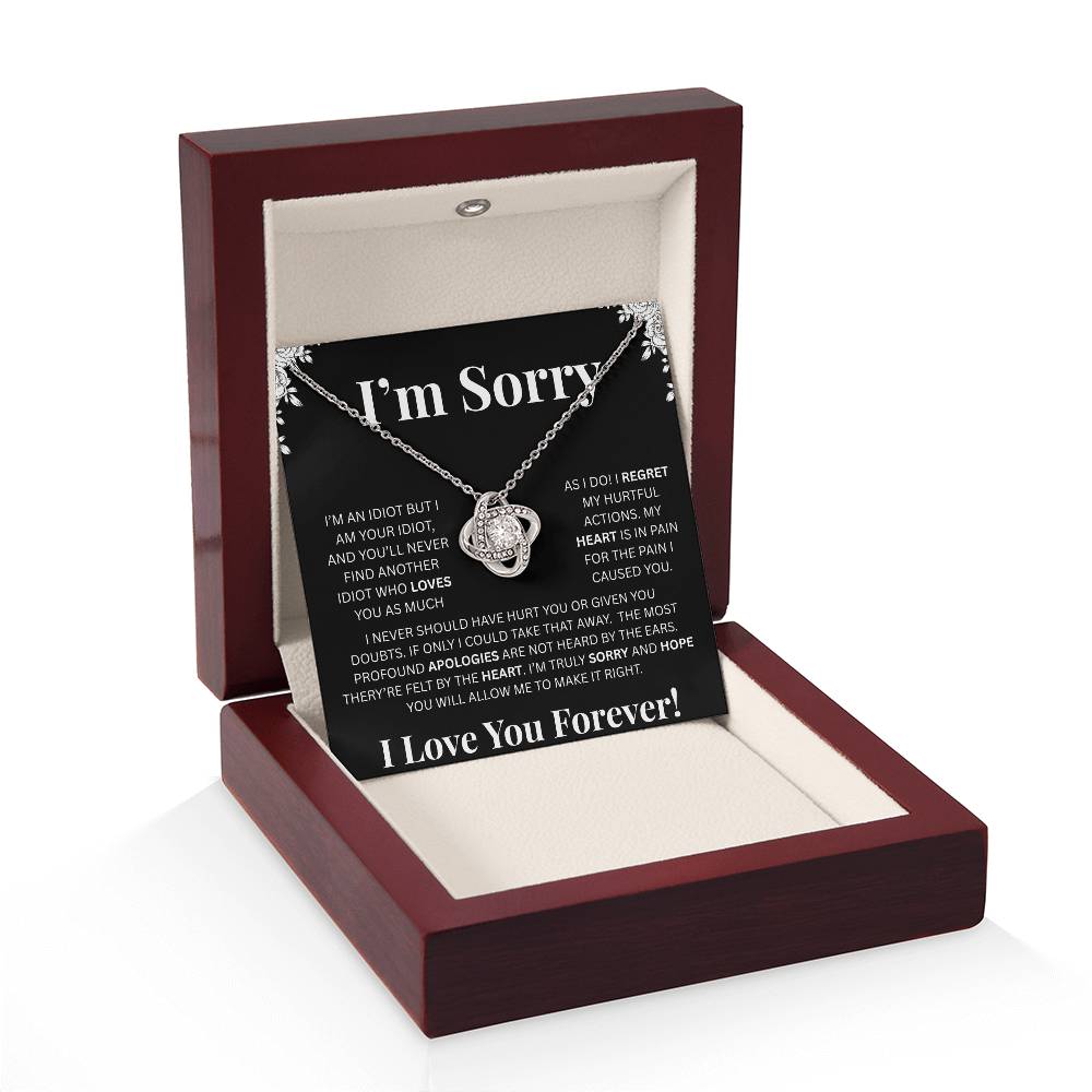 I’m Sorry™ Love Knot Apology Necklace – 14K White Gold & 18K Yellow Gold Variants with Custom “I Love You Forever” Message Card