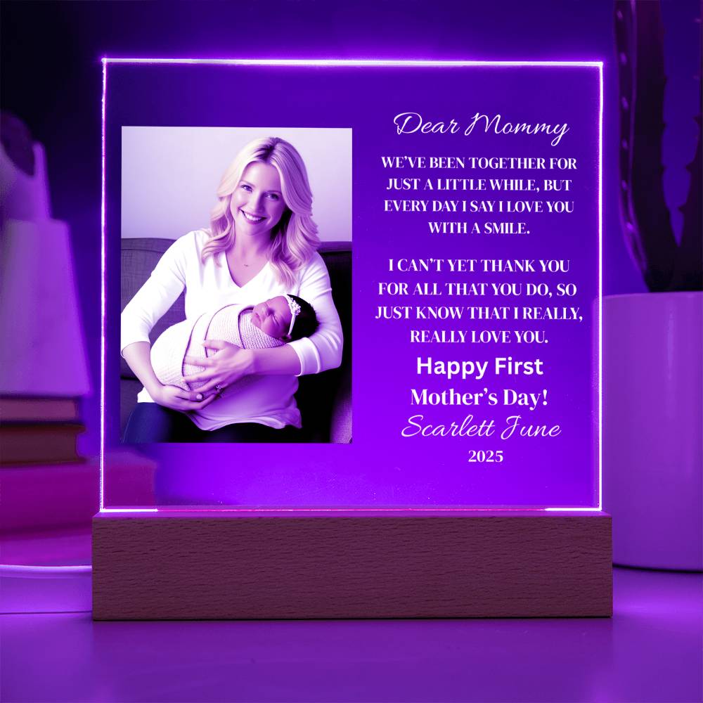 “Personalized First Mother’s Day Gift - Custom LED Acrylic Plaque with Photo & Message Free Shipping”
