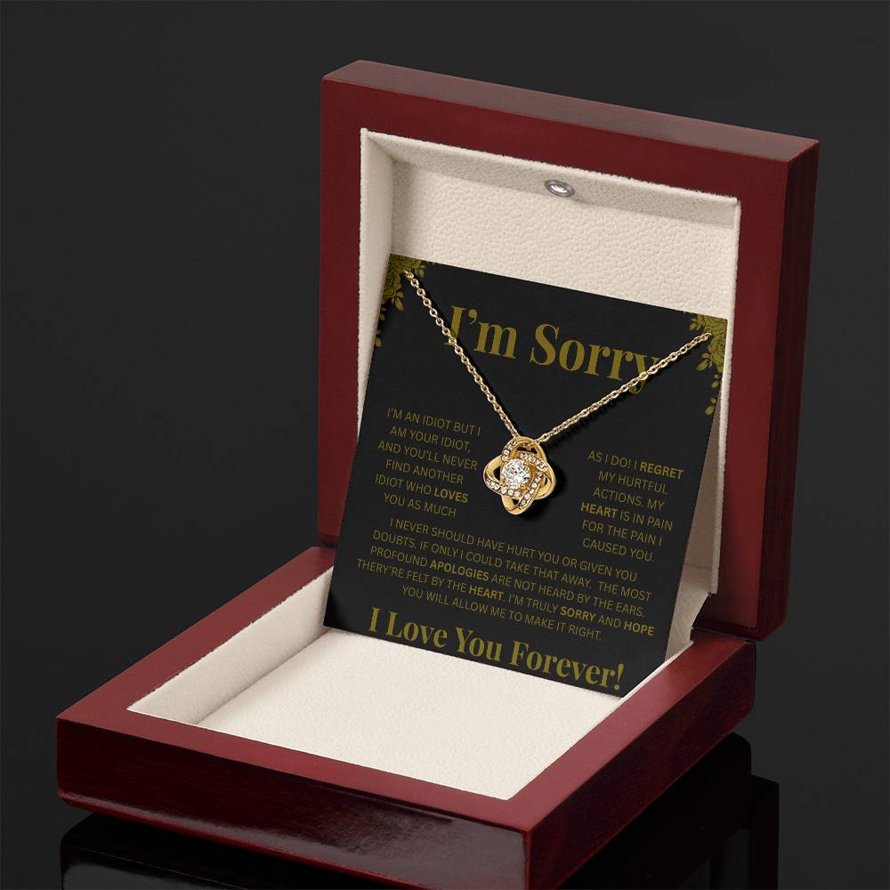 I’m Sorry™ Love Knot Apology Necklace – 14K White Gold & 18K Yellow Gold Variants with Custom “I Love You Forever” Message Card