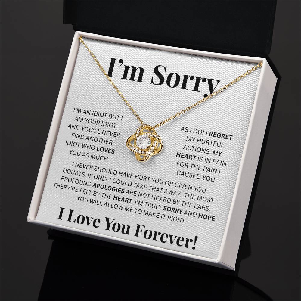 I’m Sorry™ Love Knot Apology Necklace – 14K White Gold & 18K Yellow Gold Variants with Custom “I Love You Forever” Message Card