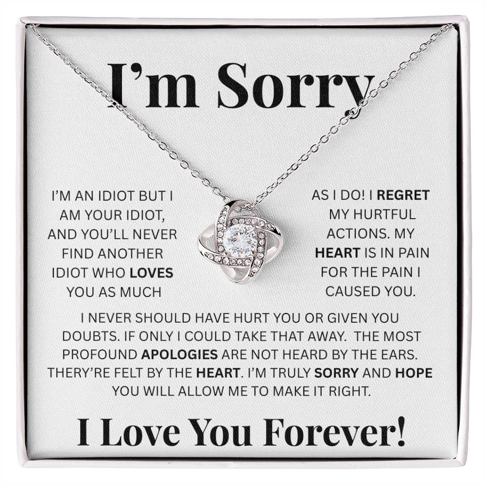 I’m Sorry™ Love Knot Apology Necklace – 14K White Gold & 18K Yellow Gold Variants with Custom “I Love You Forever” Message Card