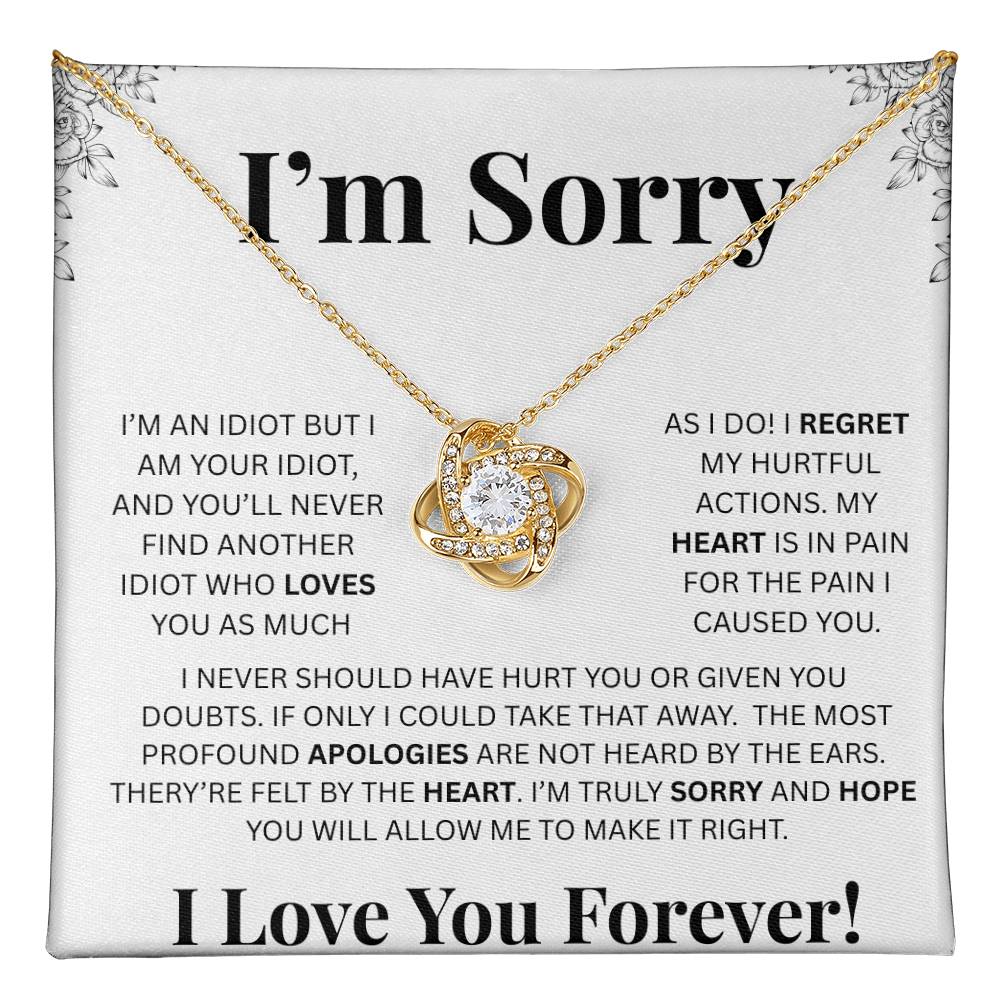 I’m Sorry™ Love Knot Apology Necklace – 14K White Gold & 18K Yellow Gold Variants with Custom “I Love You Forever” Message Card