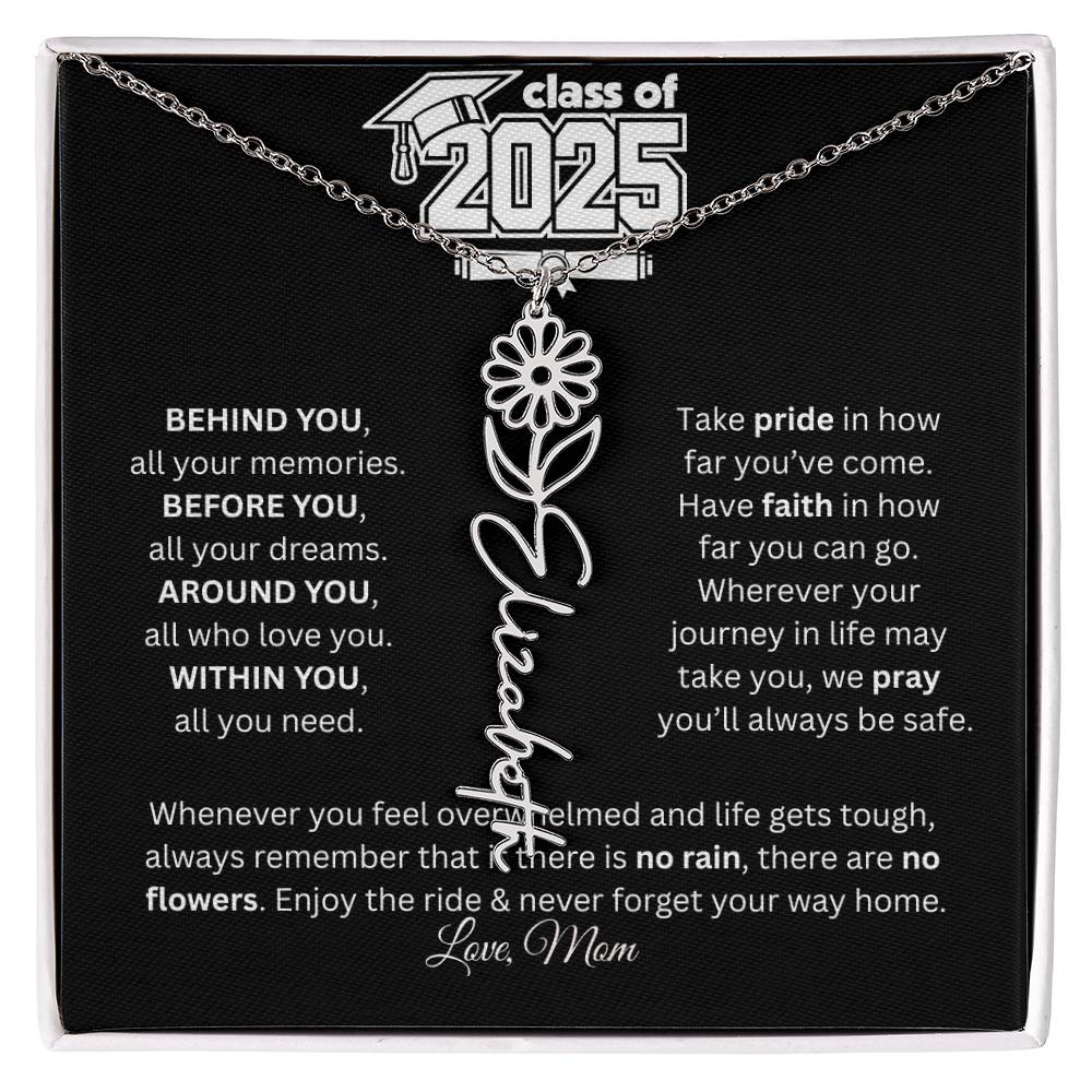 “Class of 2025 Graduation Necklace – Personalized Message Card with Signature Option”