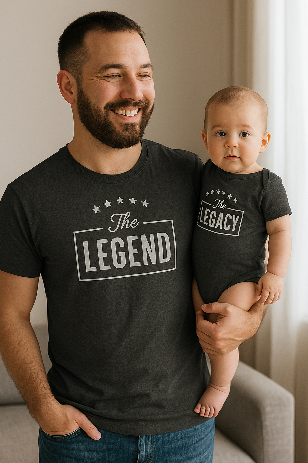 🖤 The Legend & Legacy™ Matching Dad and Baby Shirt + Onesie Set
