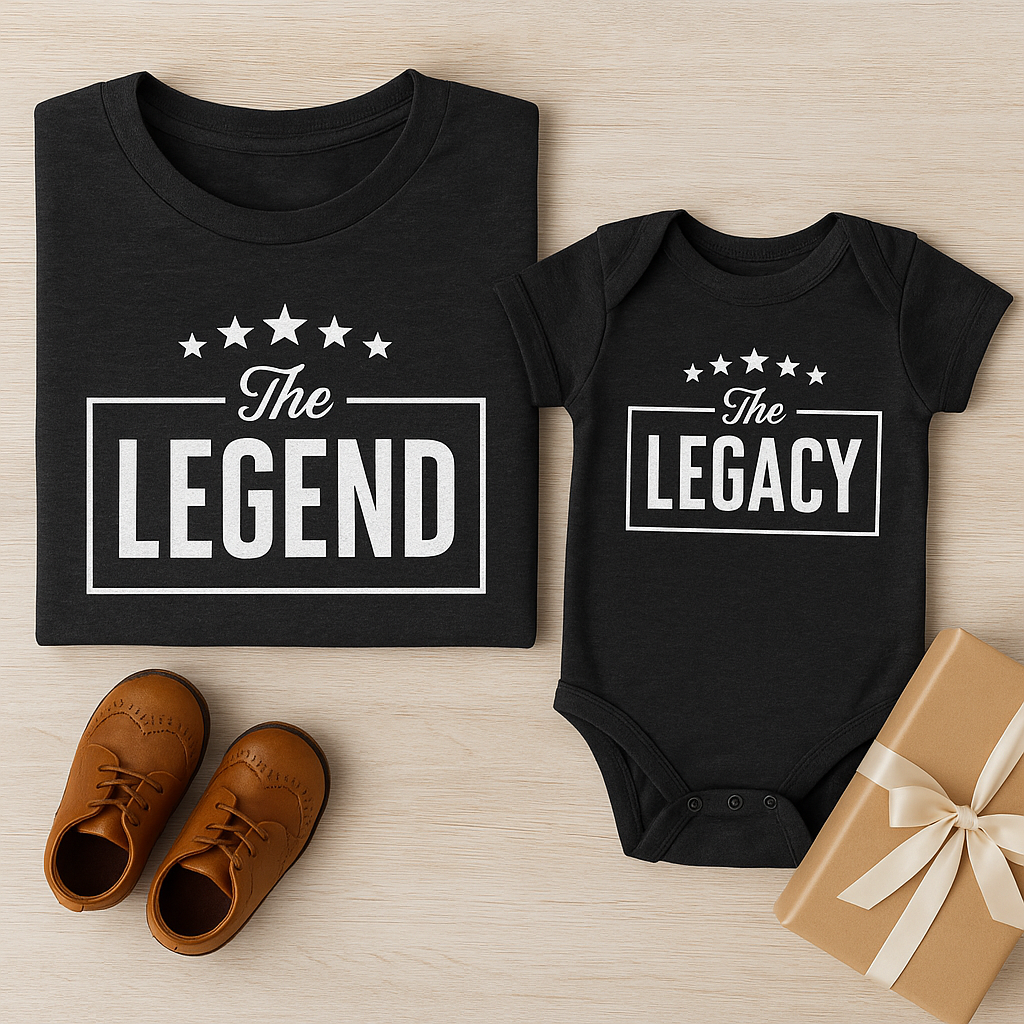 🖤 The Legend & Legacy™ Matching Dad and Baby Shirt + Onesie Set