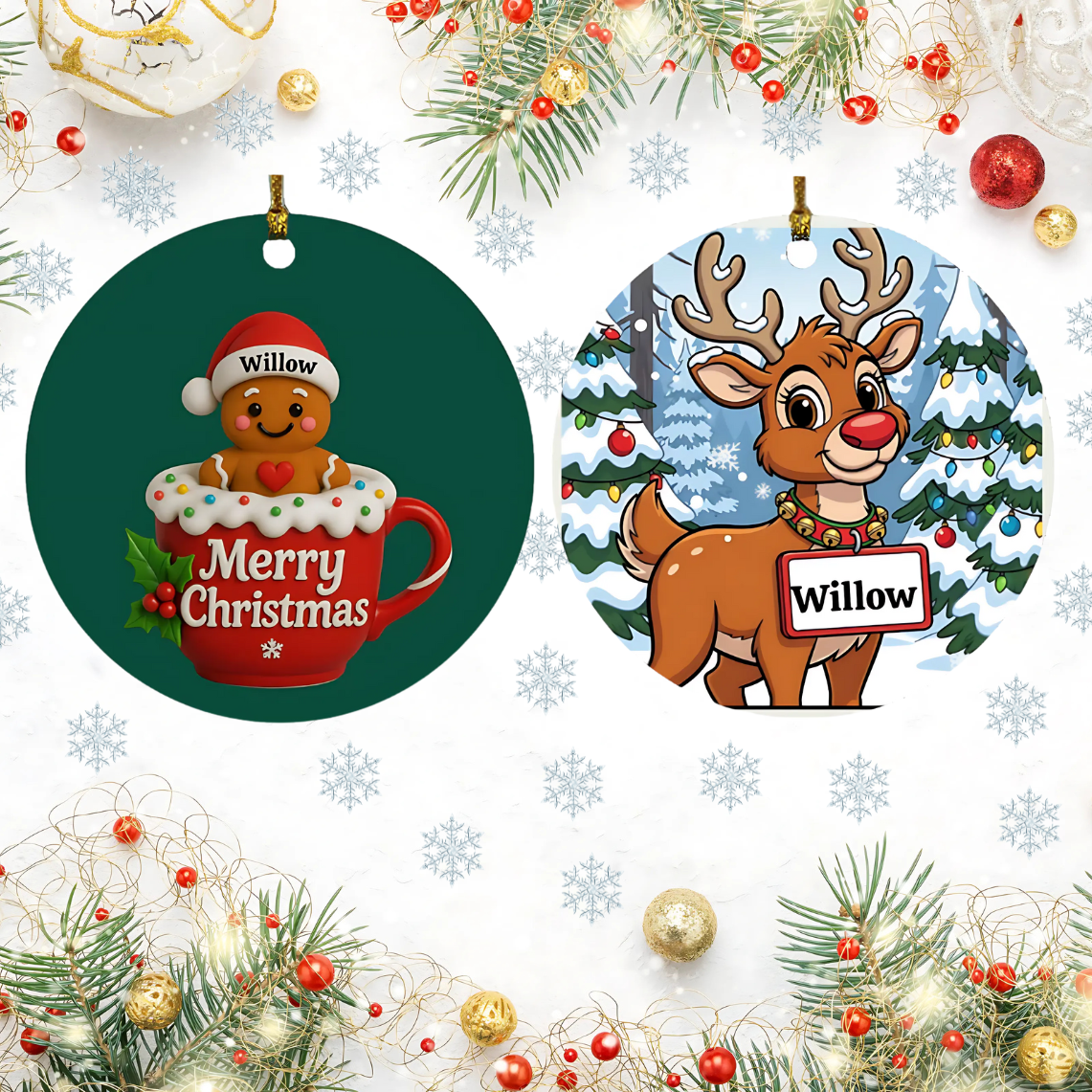 Custom Family Christmas Ornament β Gingerbread or Reindeer Style (Up to 5 Names) Personalized Holiday Keepsake β Fast Shipping, Lifetime Print