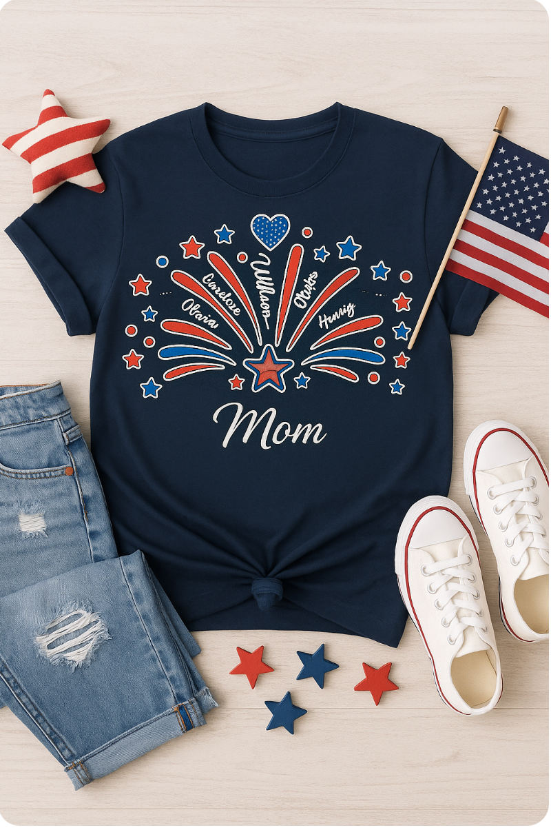 Custom Fireworks T-Shirt โ For Mom or Grandma (Up to 5 Names)