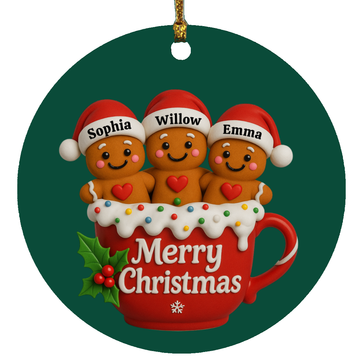 Custom Family Christmas Ornament β Gingerbread or Reindeer Style (Up to 5 Names) Personalized Holiday Keepsake β Fast Shipping, Lifetime Print