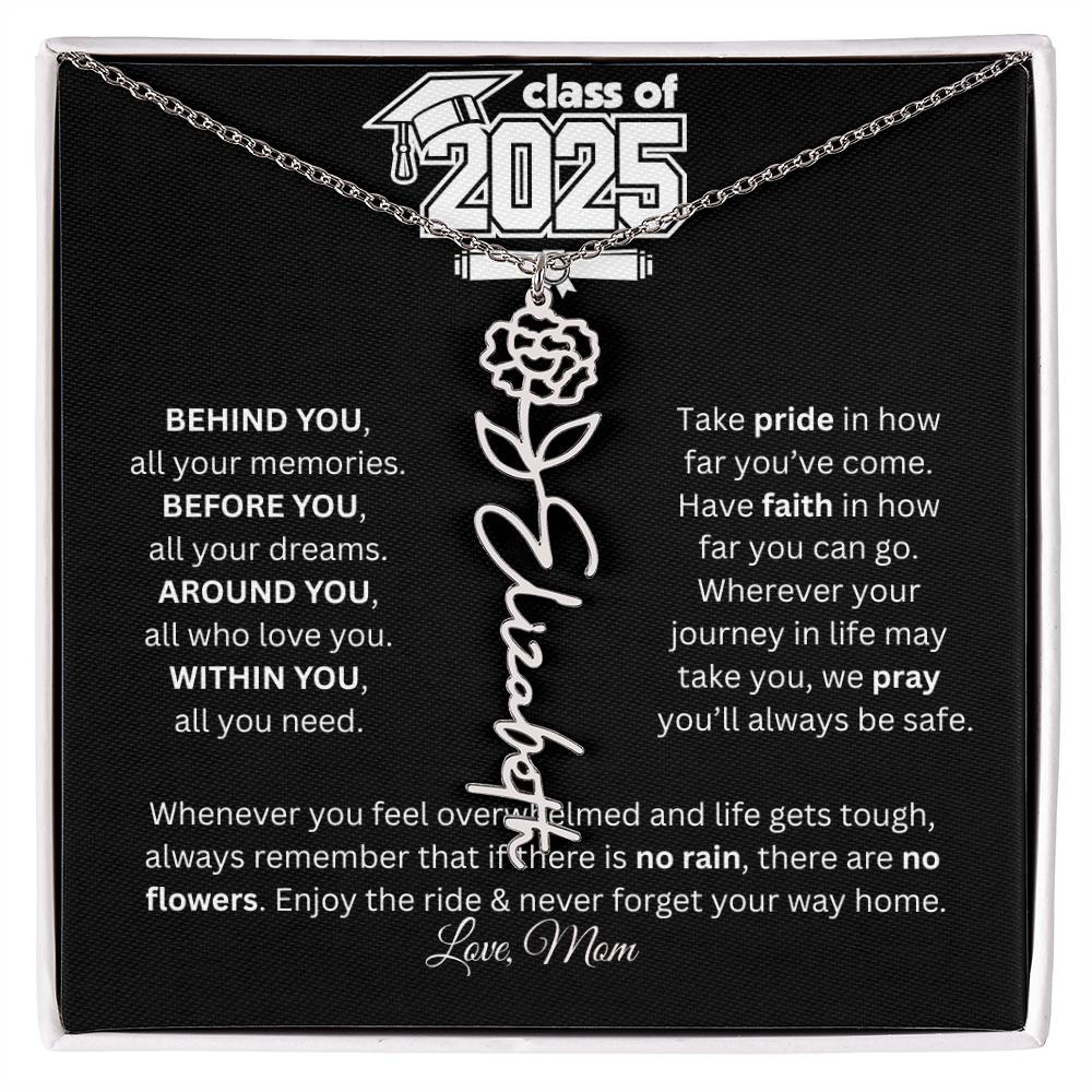 “Class of 2025 Graduation Necklace – Personalized Message Card with Signature Option”