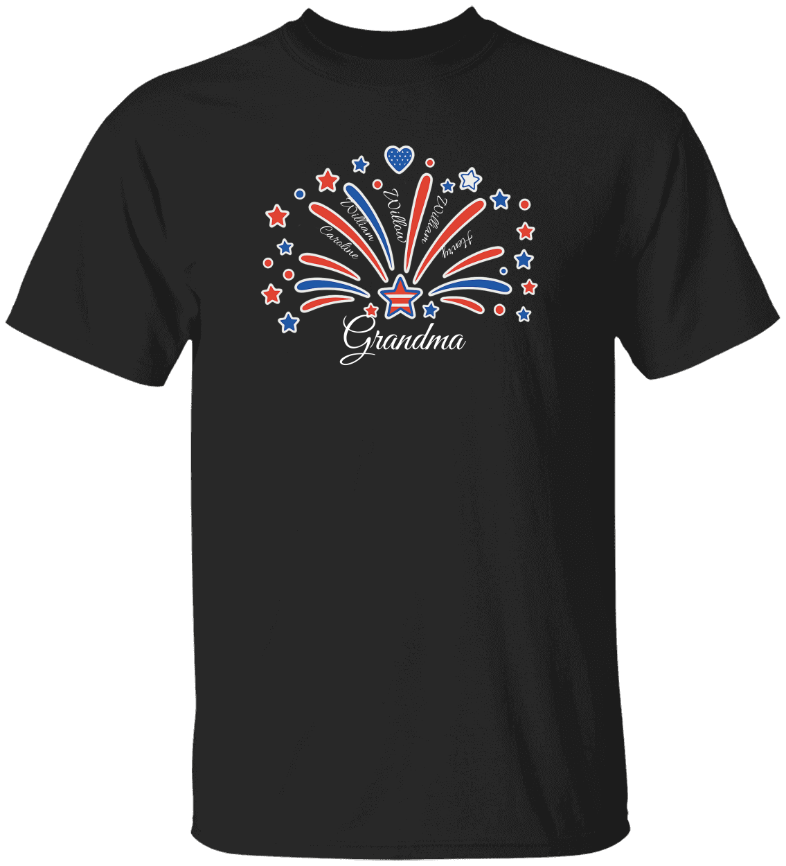 Custom Fireworks T-Shirt โ For Mom or Grandma (Up to 5 Names)
