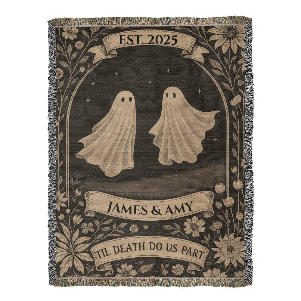 “Til Death Do Us Part” – Personalized Halloween Ghost Couple Blanket (Heirloom Woven Throw)