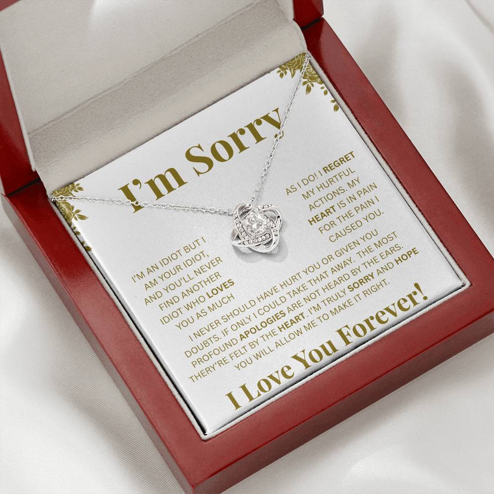I’m Sorry™ Love Knot Apology Necklace – 14K White Gold & 18K Yellow Gold Variants with Custom “I Love You Forever” Message Card