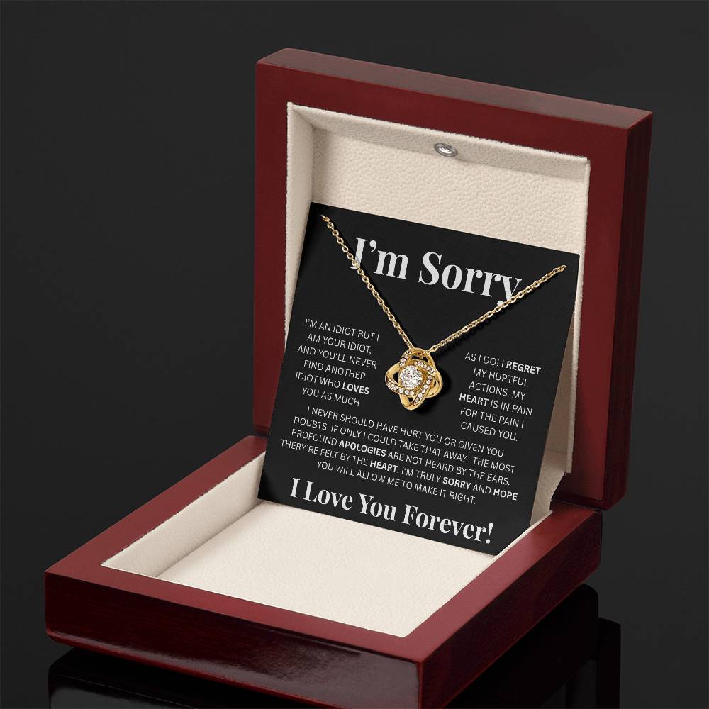 I’m Sorry™ Love Knot Apology Necklace – 14K White Gold & 18K Yellow Gold Variants with Custom “I Love You Forever” Message Card