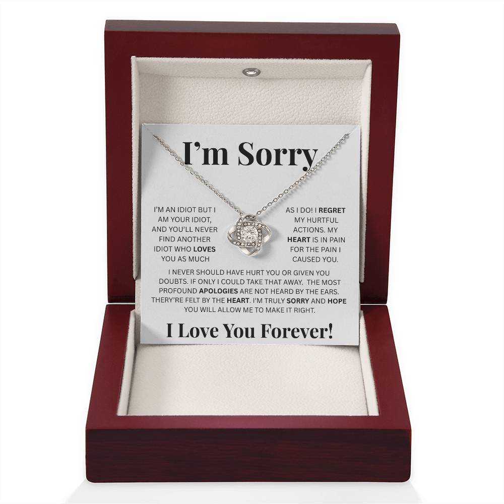 I’m Sorry™ Love Knot Apology Necklace – 14K White Gold & 18K Yellow Gold Variants with Custom “I Love You Forever” Message Card