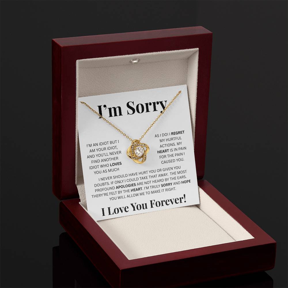 I’m Sorry™ Love Knot Apology Necklace – 14K White Gold & 18K Yellow Gold Variants with Custom “I Love You Forever” Message Card