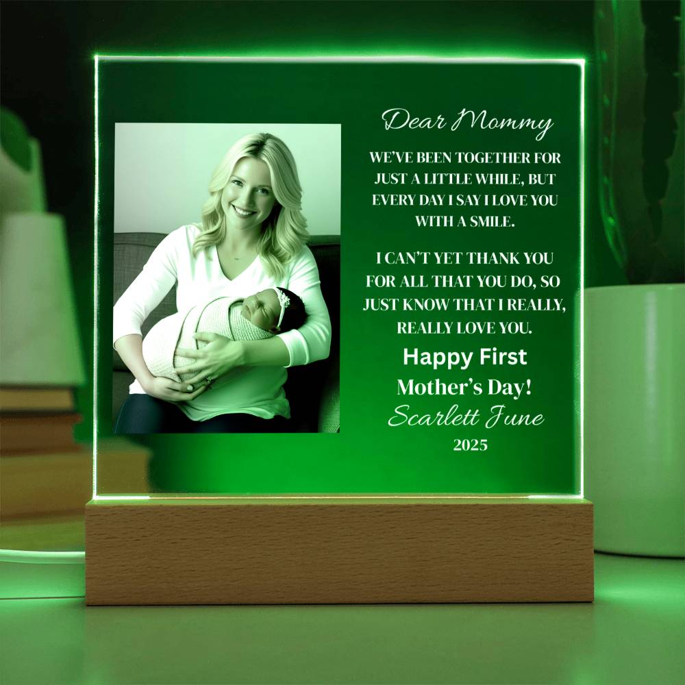“Personalized First Mother’s Day Gift - Custom LED Acrylic Plaque with Photo & Message Free Shipping”