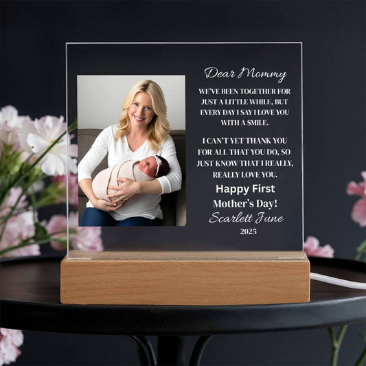 “Personalized First Mother’s Day Gift - Custom LED Acrylic Plaque with Photo & Message Free Shipping”