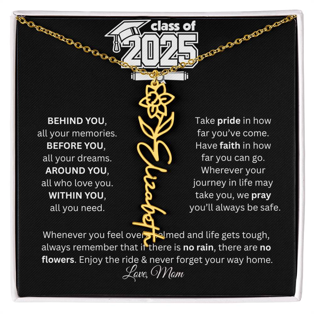 “Class of 2025 Graduation Necklace – Personalized Message Card with Signature Option”