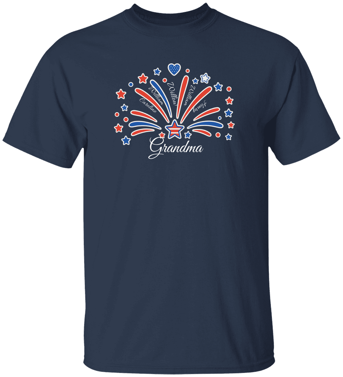 Custom Fireworks T-Shirt – For Mom or Grandma (Up to 5 Names)