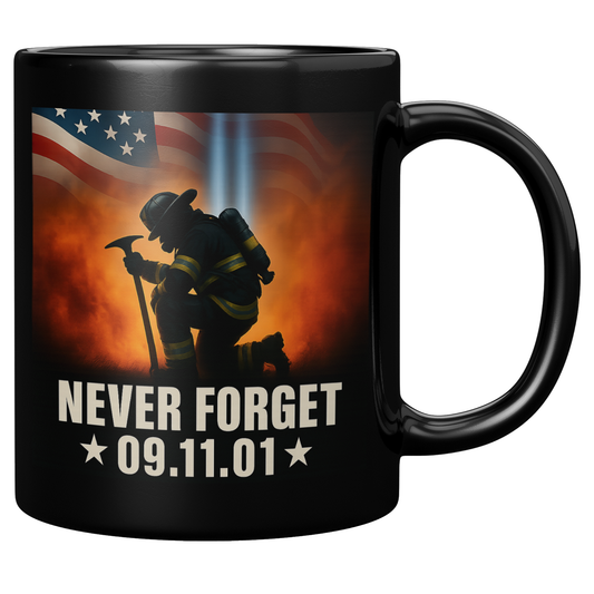 9/11 Memorial Mug – “Never Forget” Firefighter Tribute