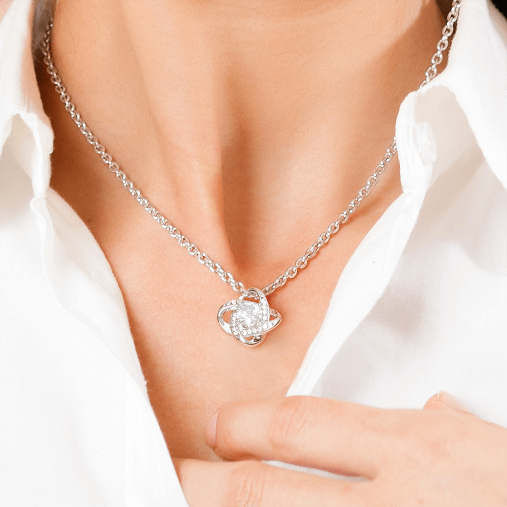 I’m Sorry™ Love Knot Apology Necklace – 14K White Gold & 18K Yellow Gold Variants with Custom “I Love You Forever” Message Card