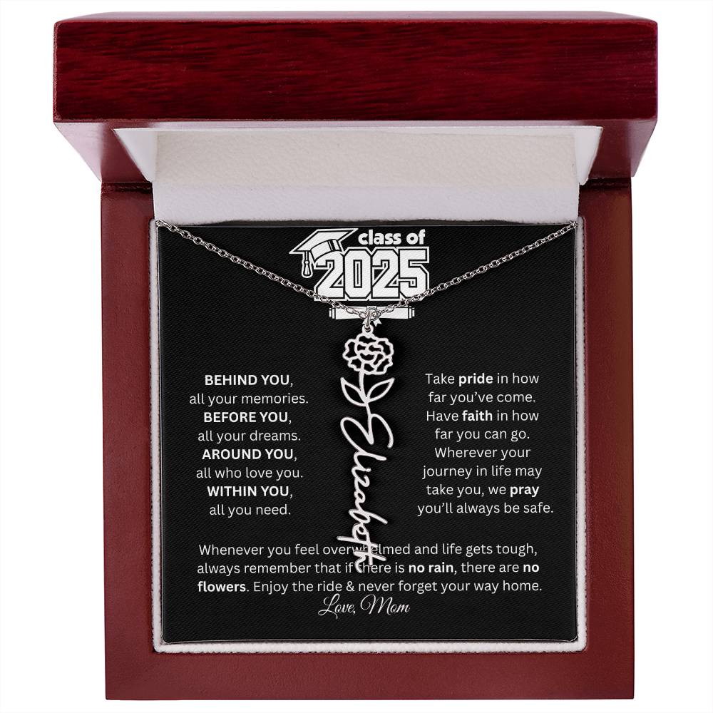“Class of 2025 Graduation Necklace – Personalized Message Card with Signature Option”
