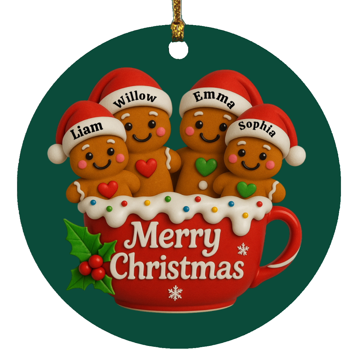 Custom Family Christmas Ornament – Gingerbread or Reindeer Style (Up to 5 Names) Personalized Holiday Keepsake – Fast Shipping, Lifetime Print