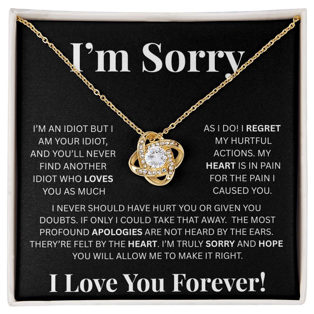 I’m Sorry™ Love Knot Apology Necklace – 14K White Gold & 18K Yellow Gold Variants with Custom “I Love You Forever” Message Card
