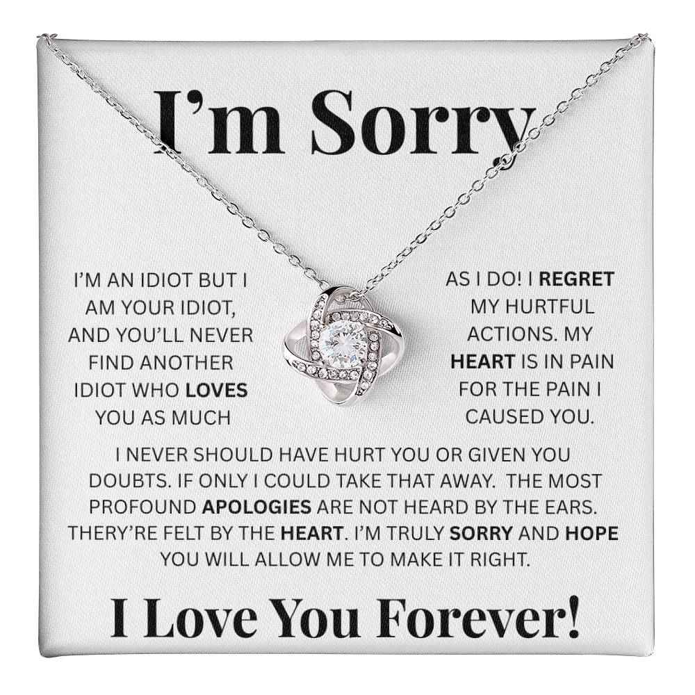 I’m Sorry™ Love Knot Apology Necklace – 14K White Gold & 18K Yellow Gold Variants with Custom “I Love You Forever” Message Card