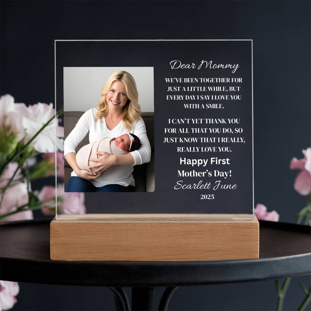 “Personalized First Mother’s Day Gift - Custom LED Acrylic Plaque with Photo & Message Free Shipping”