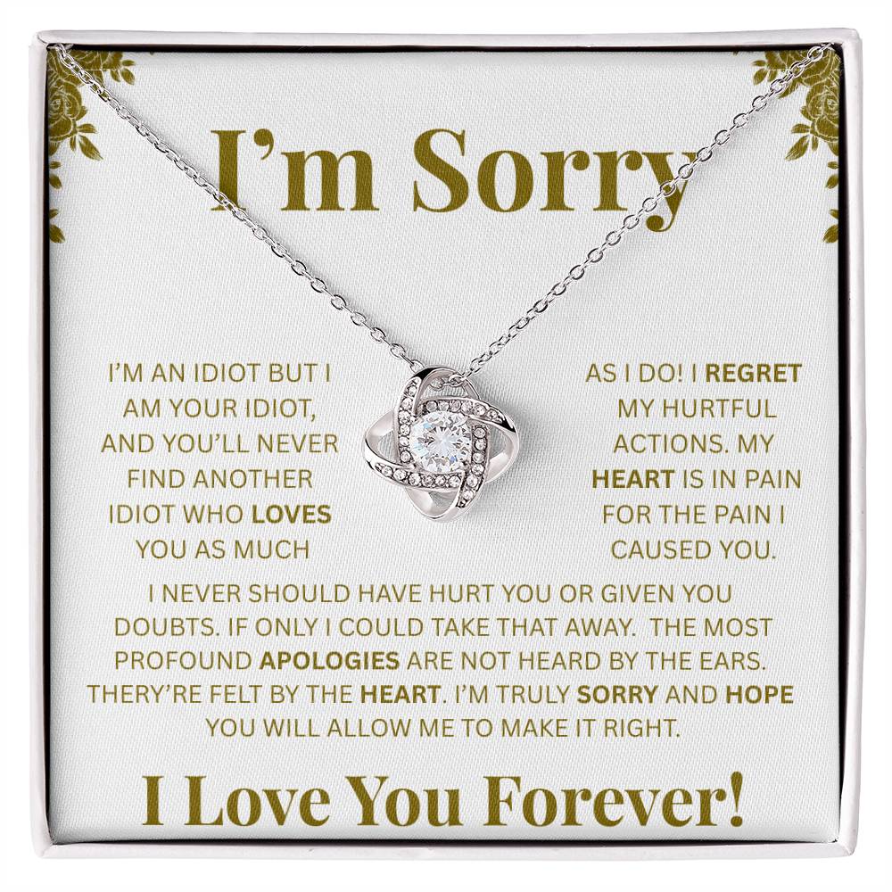 I’m Sorry™ Love Knot Apology Necklace – 14K White Gold & 18K Yellow Gold Variants with Custom “I Love You Forever” Message Card