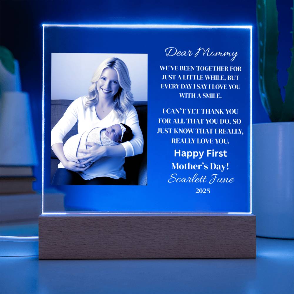 “Personalized First Mother’s Day Gift - Custom LED Acrylic Plaque with Photo & Message Free Shipping”