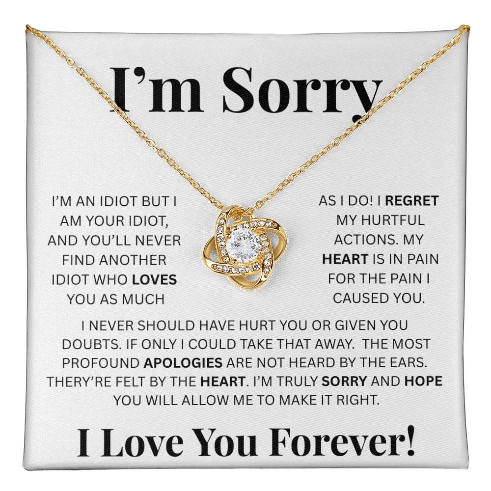 I’m Sorry™ Love Knot Apology Necklace – 14K White Gold & 18K Yellow Gold Variants with Custom “I Love You Forever” Message Card