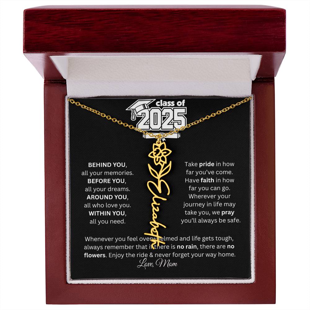 “Class of 2025 Graduation Necklace – Personalized Message Card with Signature Option”