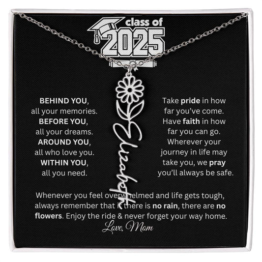 “Class of 2025 Graduation Necklace – Personalized Message Card with Signature Option”