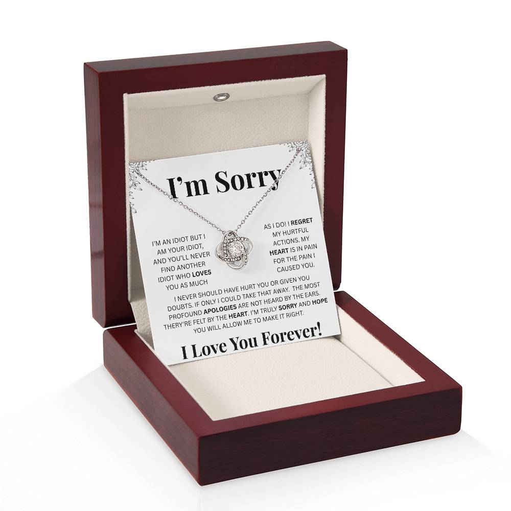 I’m Sorry™ Love Knot Apology Necklace – 14K White Gold & 18K Yellow Gold Variants with Custom “I Love You Forever” Message Card
