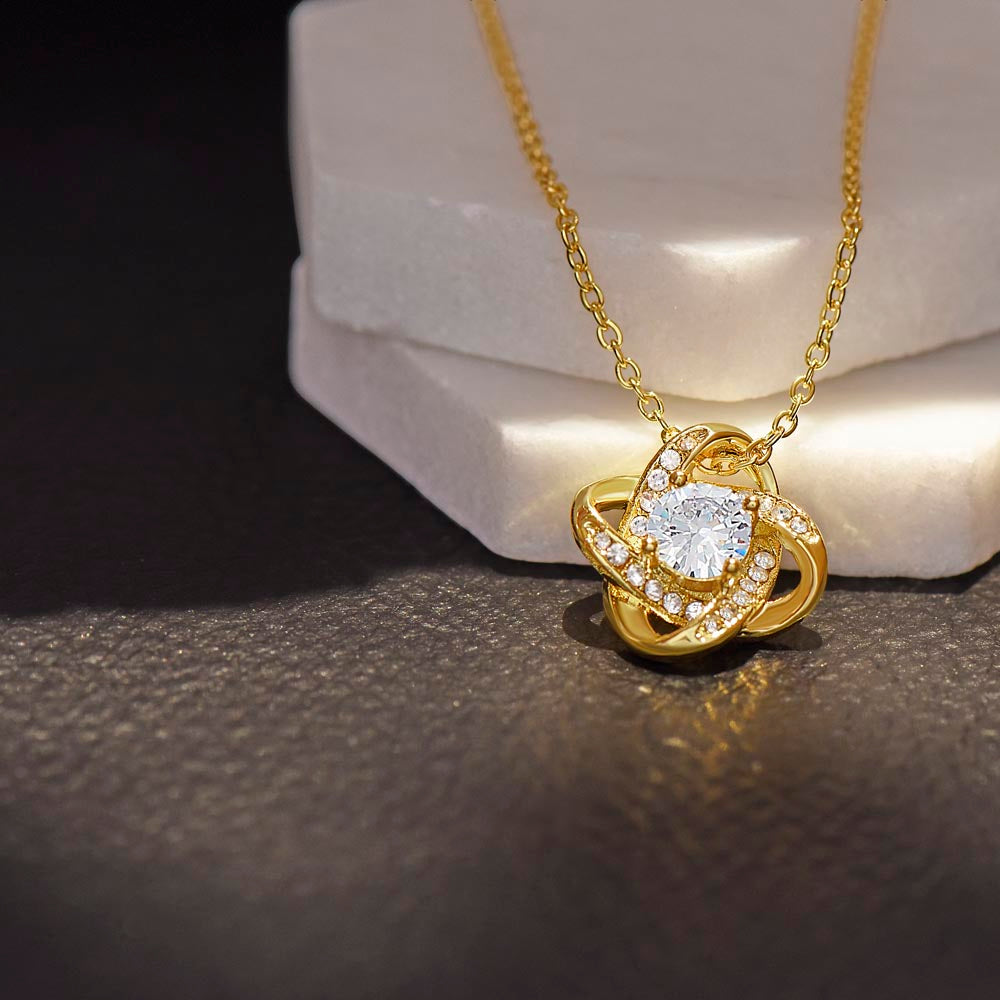 I’m Sorry™ Love Knot Apology Necklace – 14K White Gold & 18K Yellow Gold Variants with Custom “I Love You Forever” Message Card