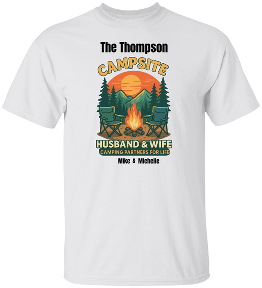 Personalized Camping Couple T-Shirt – "Campsite" Summer Gift for Husband & Wife