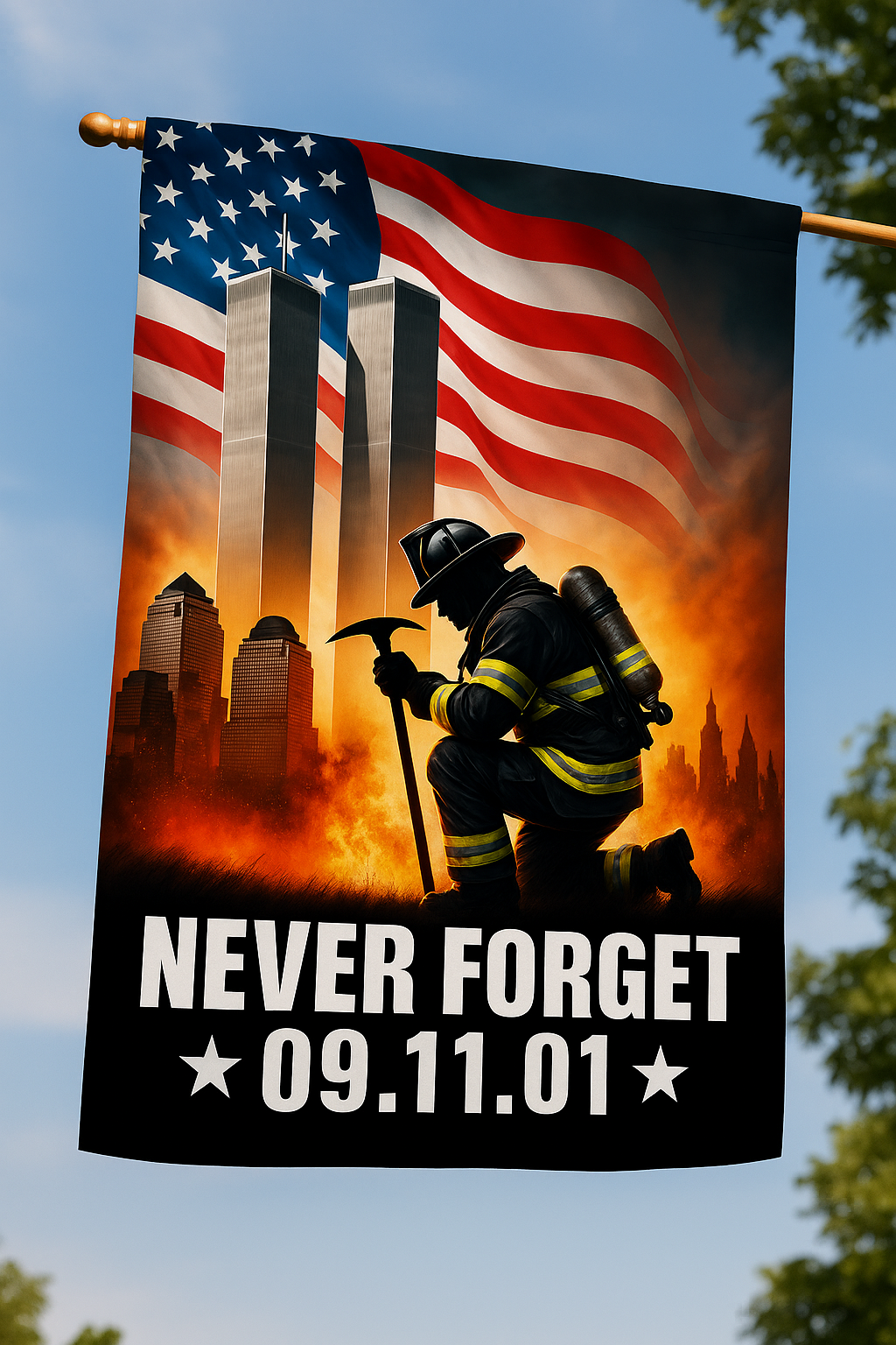 Never Forget 9/11 Memorial Flag Collection - Firefighter Tribute Banners | Choose Your Design: Tribute Light or Historic Towers| Bundle & Save | Buy 2-Get 15% Off | Buy 3- Get 20% Off