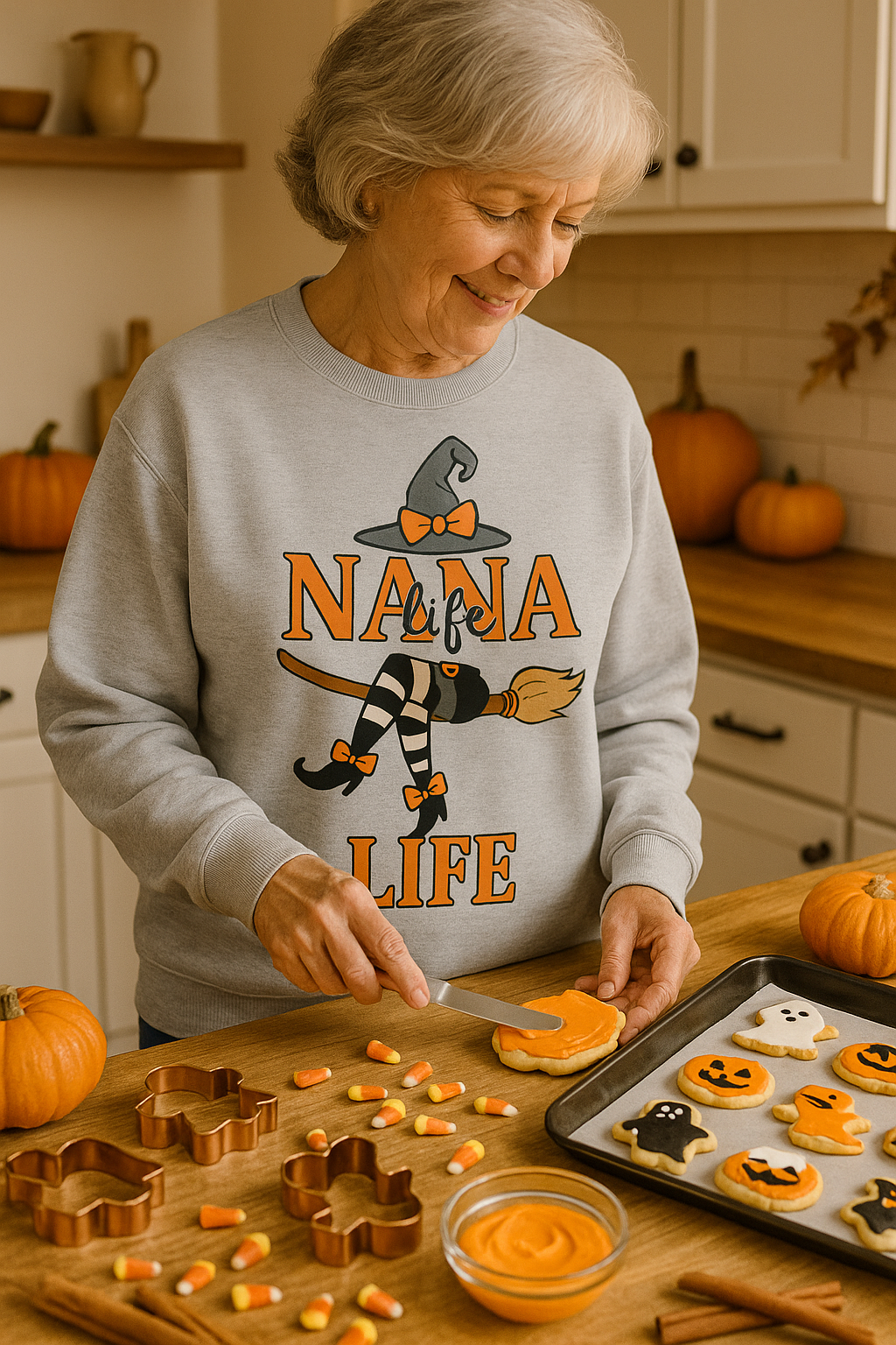 “Personalized NANA Life Halloween Sweatshirt – Custom Witch Crewneck with Grandkids’ Names (Unisex)”