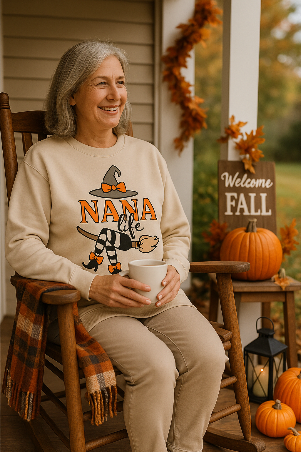 “Personalized NANA Life Halloween Sweatshirt – Custom Witch Crewneck with Grandkids’ Names (Unisex)”