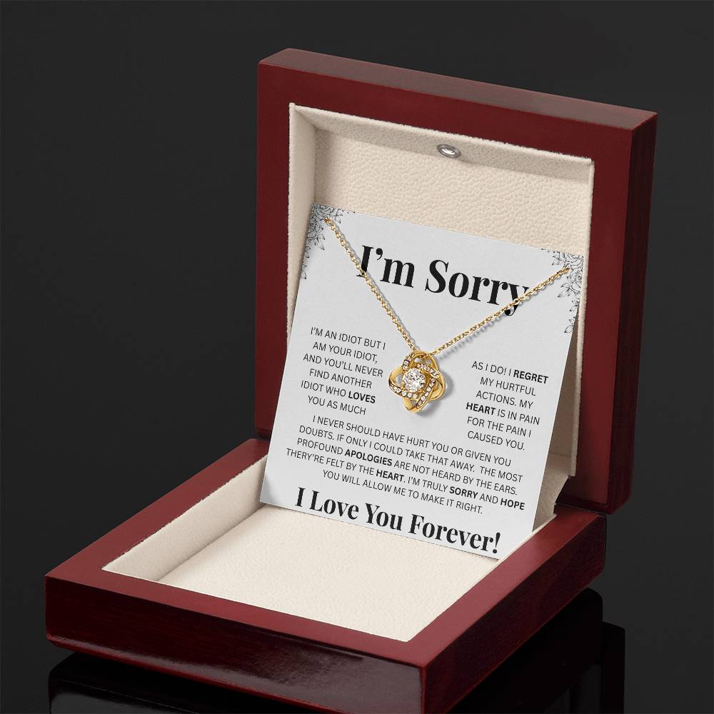 I’m Sorry™ Love Knot Apology Necklace – 14K White Gold & 18K Yellow Gold Variants with Custom “I Love You Forever” Message Card