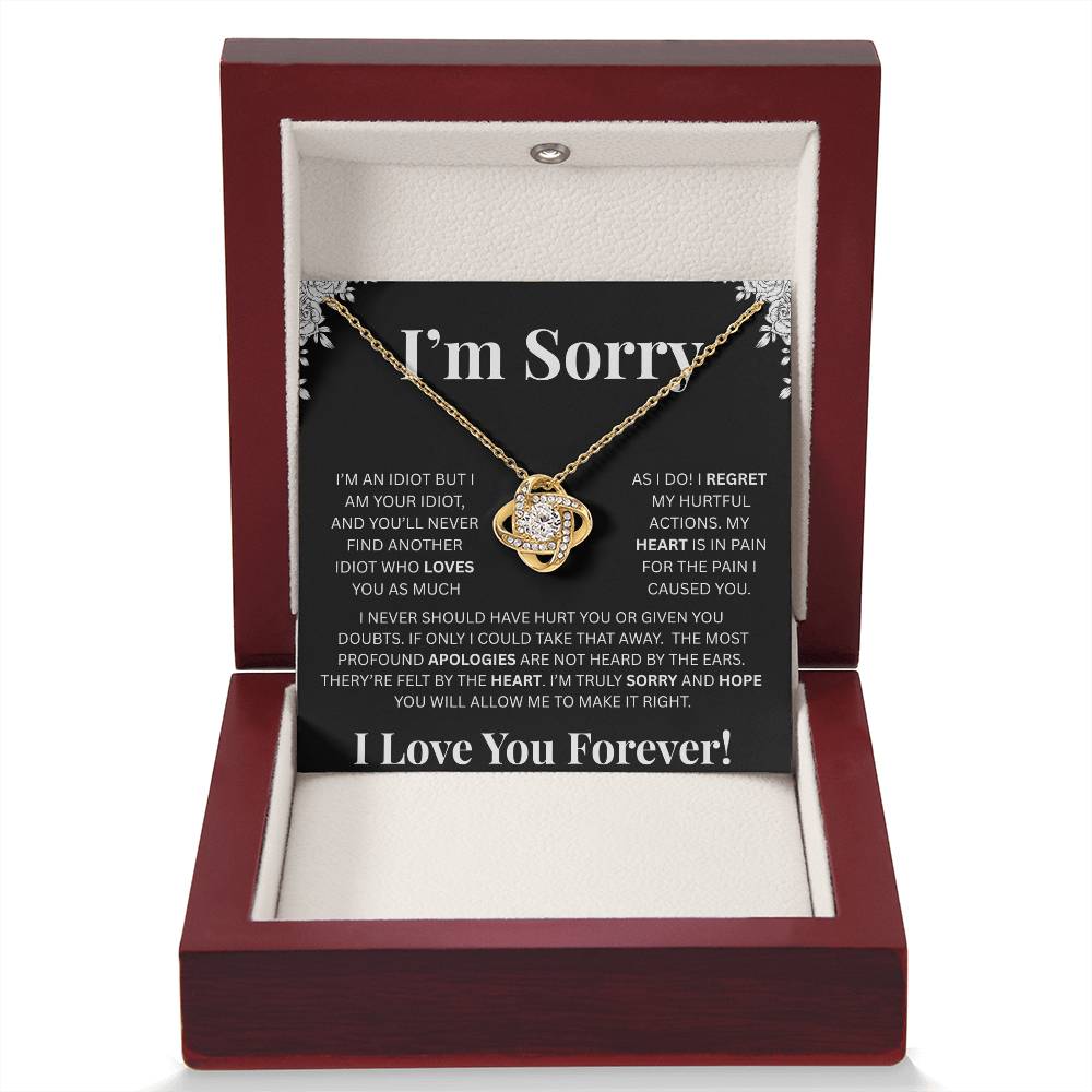 I’m Sorry™ Love Knot Apology Necklace – 14K White Gold & 18K Yellow Gold Variants with Custom “I Love You Forever” Message Card