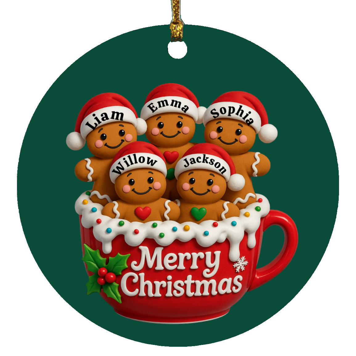 Custom Family Christmas Ornament – Gingerbread or Reindeer Style (Up to 5 Names) Personalized Holiday Keepsake – Fast Shipping, Lifetime Print