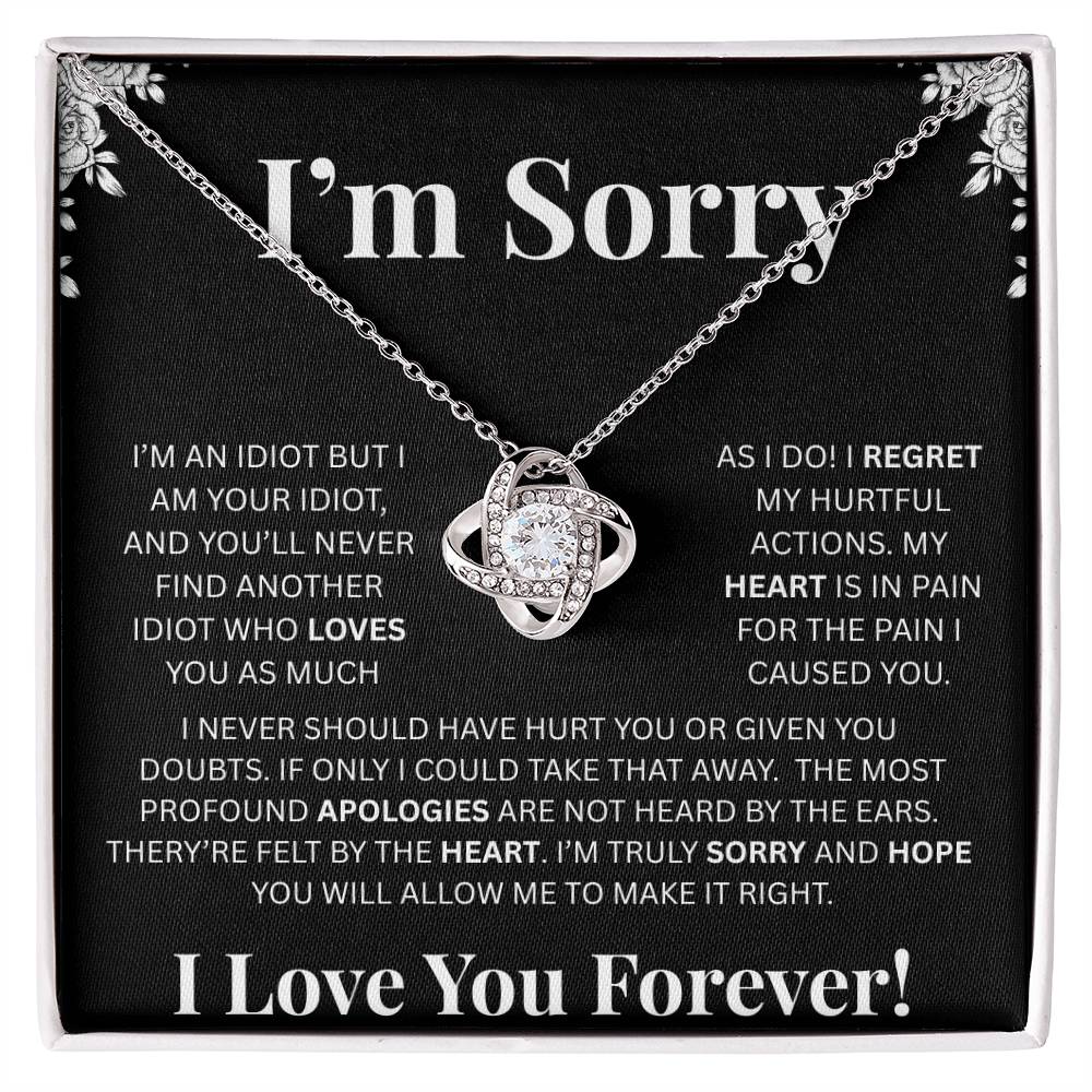I’m Sorry™ Love Knot Apology Necklace – 14K White Gold & 18K Yellow Gold Variants with Custom “I Love You Forever” Message Card