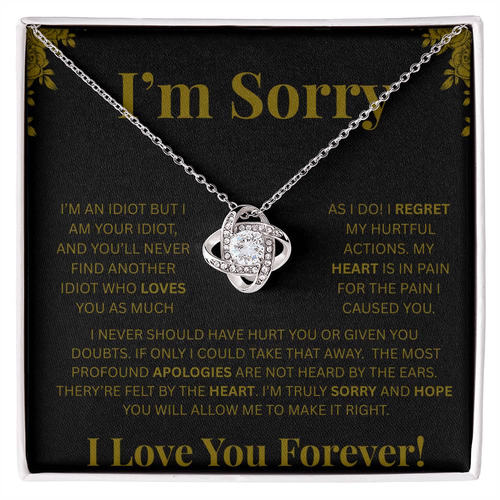 I’m Sorry™ Love Knot Apology Necklace – 14K White Gold & 18K Yellow Gold Variants with Custom “I Love You Forever” Message Card
