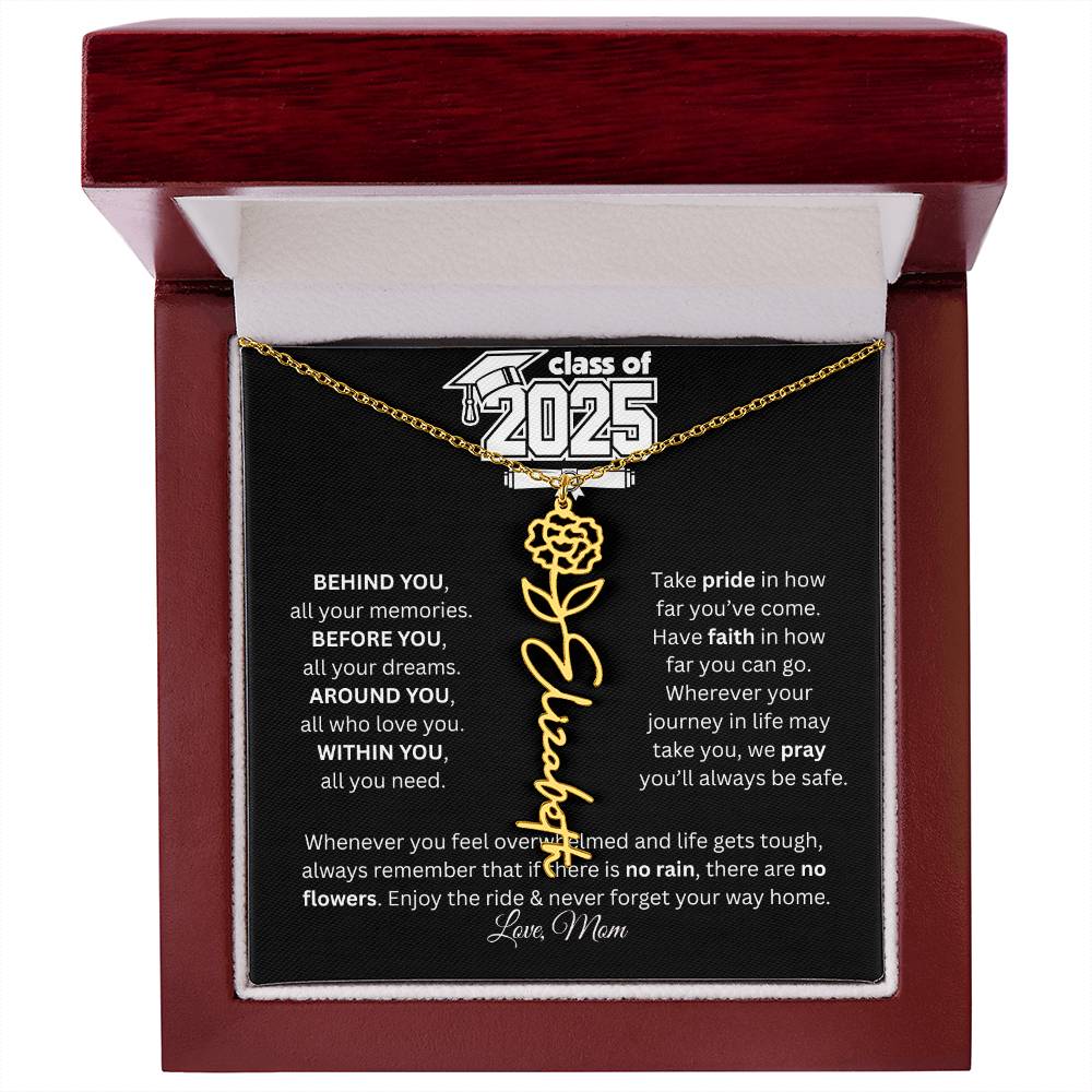 “Class of 2025 Graduation Necklace – Personalized Message Card with Signature Option”