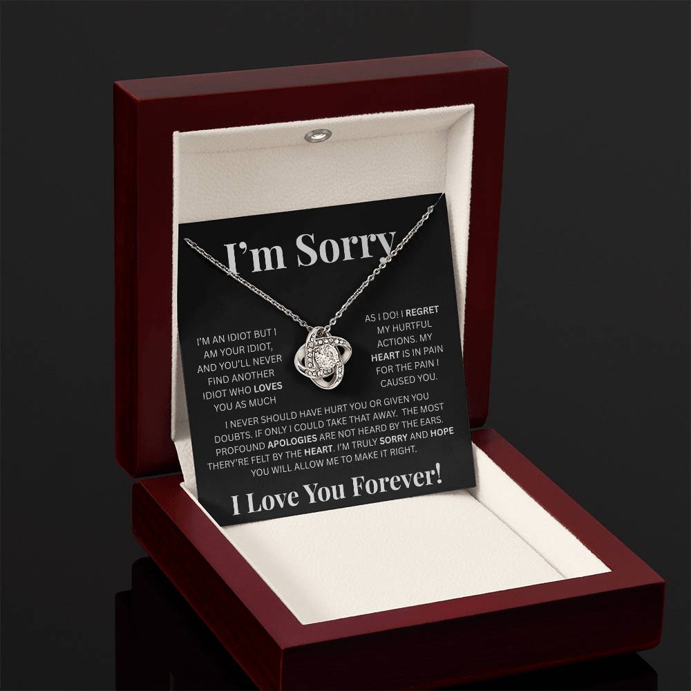 I’m Sorry™ Love Knot Apology Necklace – 14K White Gold & 18K Yellow Gold Variants with Custom “I Love You Forever” Message Card