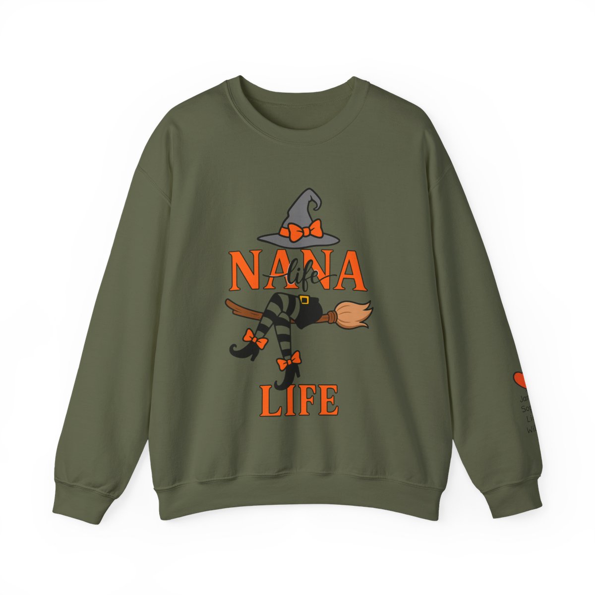 “Personalized NANA Life Halloween Sweatshirt – Custom Witch Crewneck with Grandkids’ Names (Unisex)”